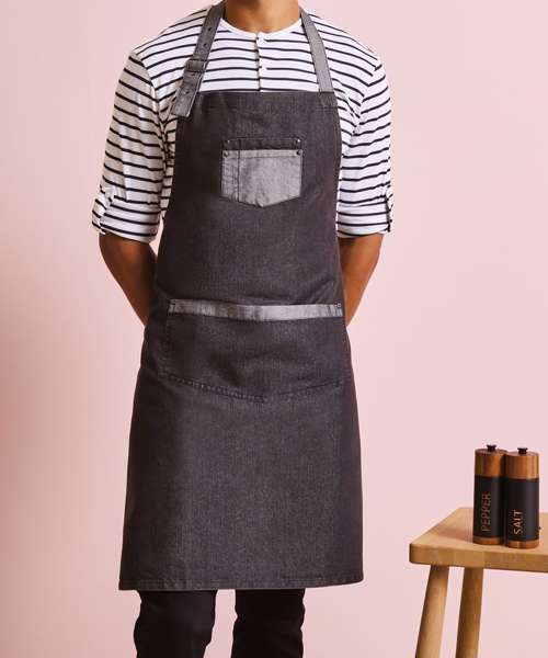 Domain contrast denim bib apron